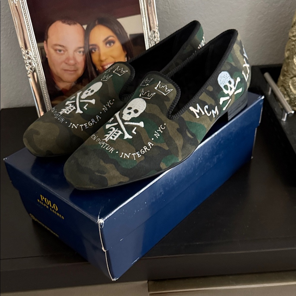 Polo by Ralph Lauren Green Camo Skull Slip-On Loafers